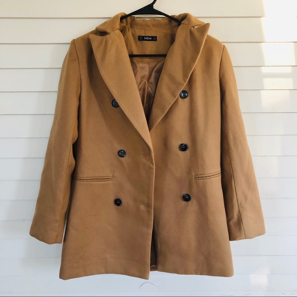 Camel Shein Double-Breasted Coat